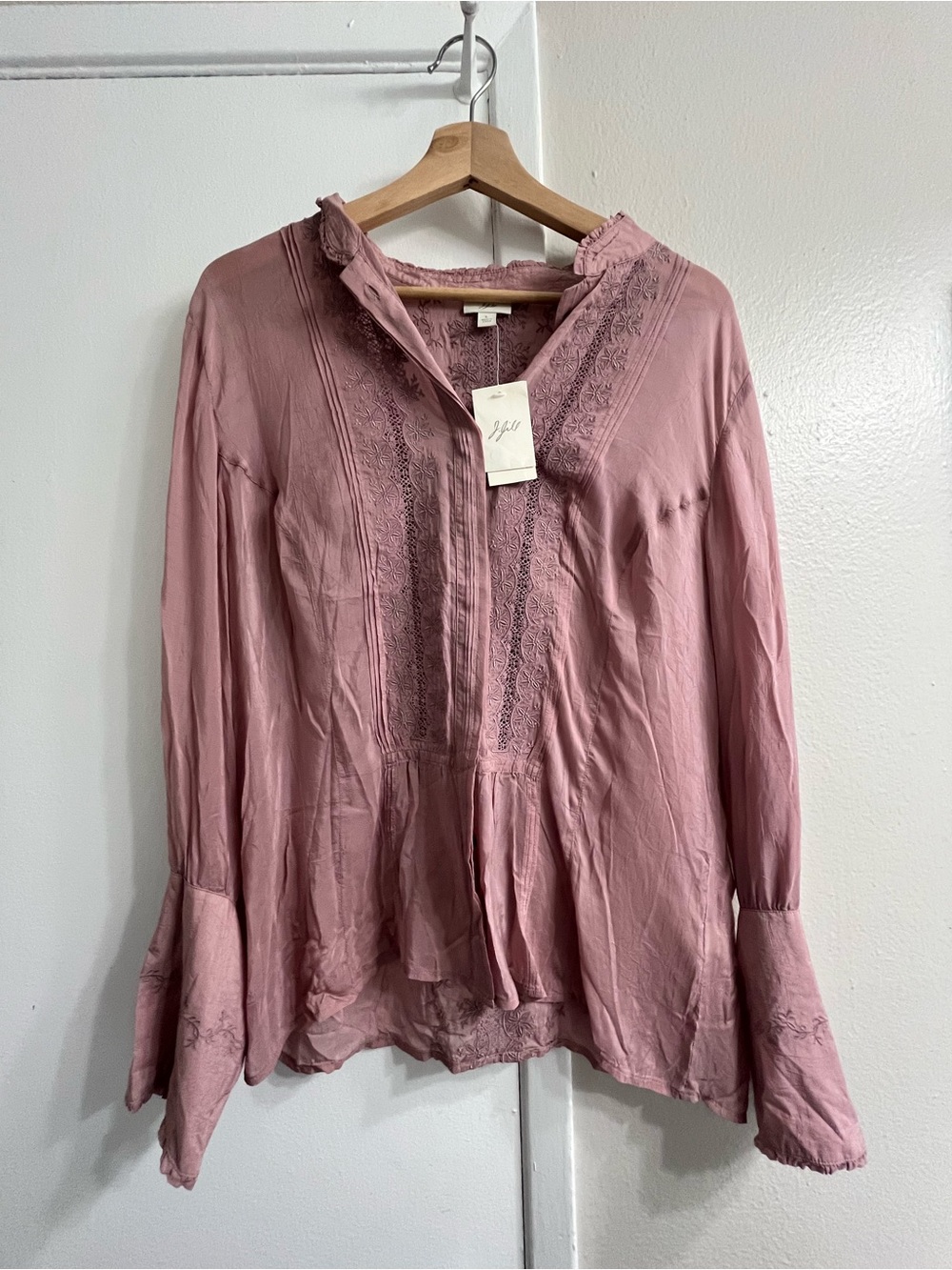 J. Jill Dusty Rose Lace-Trim Peasant Top